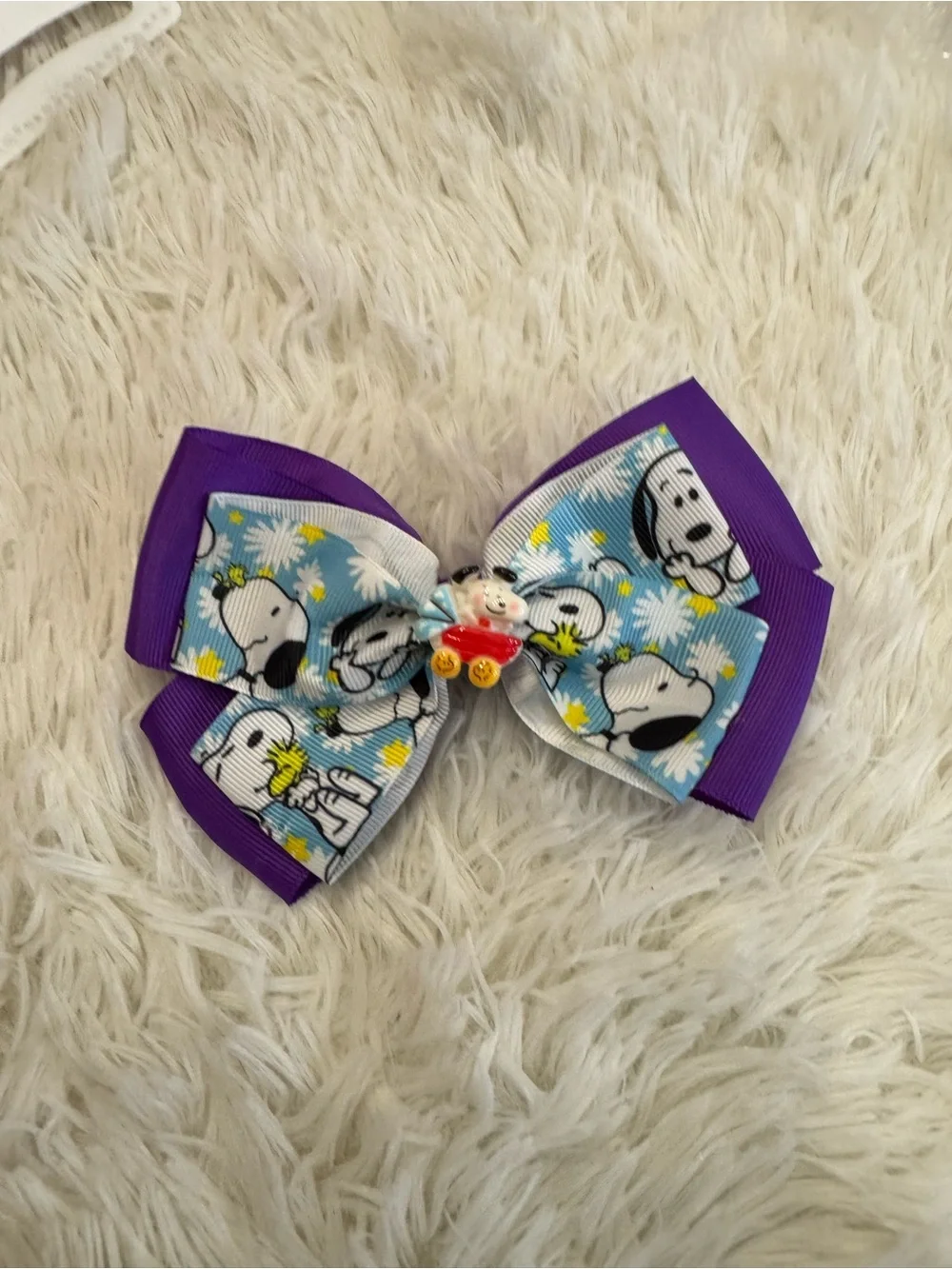 Kids Hair Bow with Purple Ribbon and Character Print
